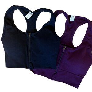 Bra Bundle 90 Degree by Reflex Sports Black & Purple Zip Front S